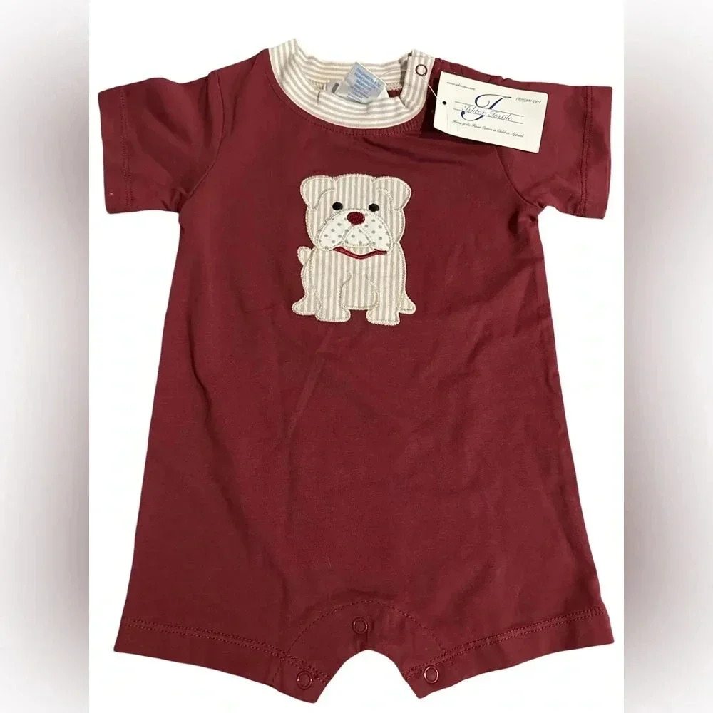 Maroon bulldog romper. New with tags